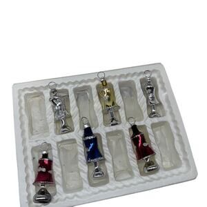 6 NEW Vintage Commodore‎ Glass Bell Ornament Mini 1" Silver Gold Blue Red Dainty